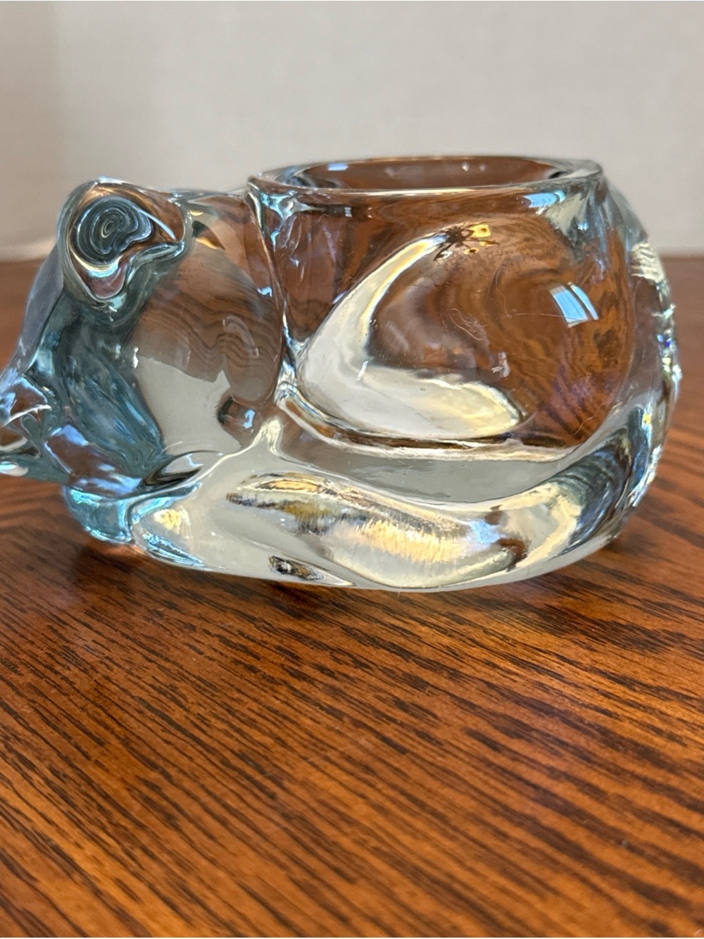 Indiana Glass Vintage Sleeping Cat Crystal Glass Votive Tea Lite Candle Holder